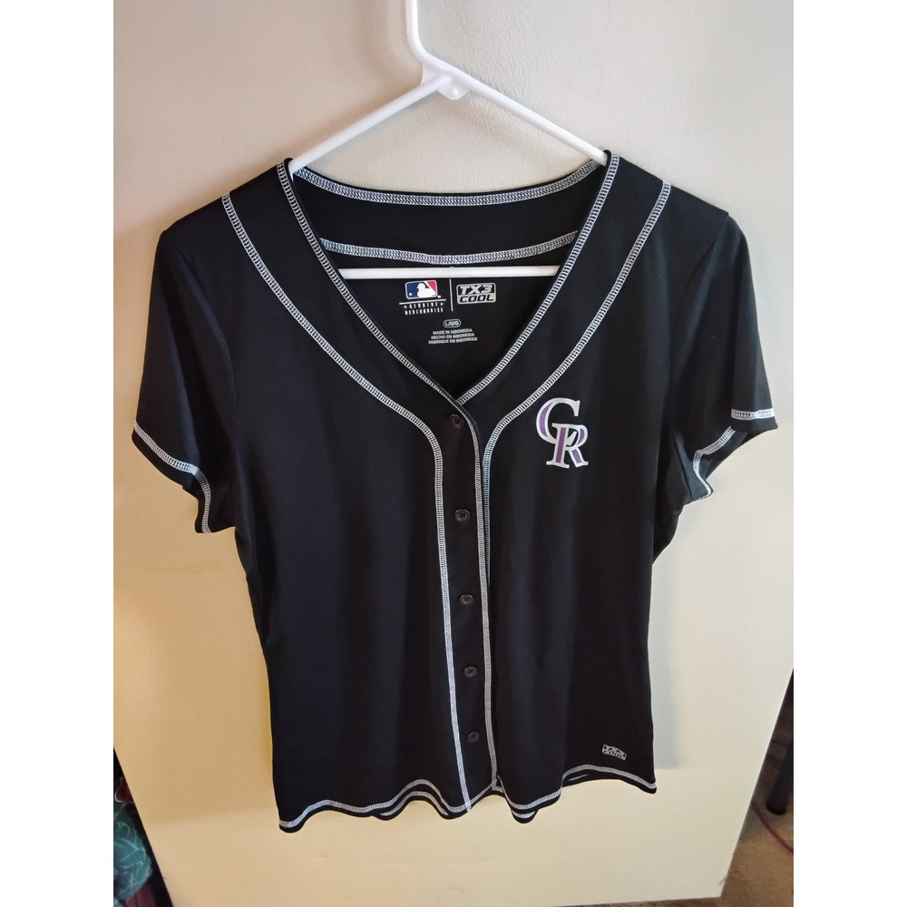 MLB Colorado Rockies Womens Jersey Shirt Black TX3 Cool Button Front Large